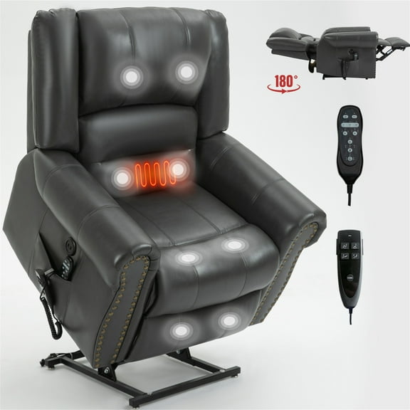 Aukfa Dual Motor Power Lift Recliner Chair Sleeper Sofa with Massage and Heat for Big Elderly People, Infinite Position, 2 USB Ports, Gray