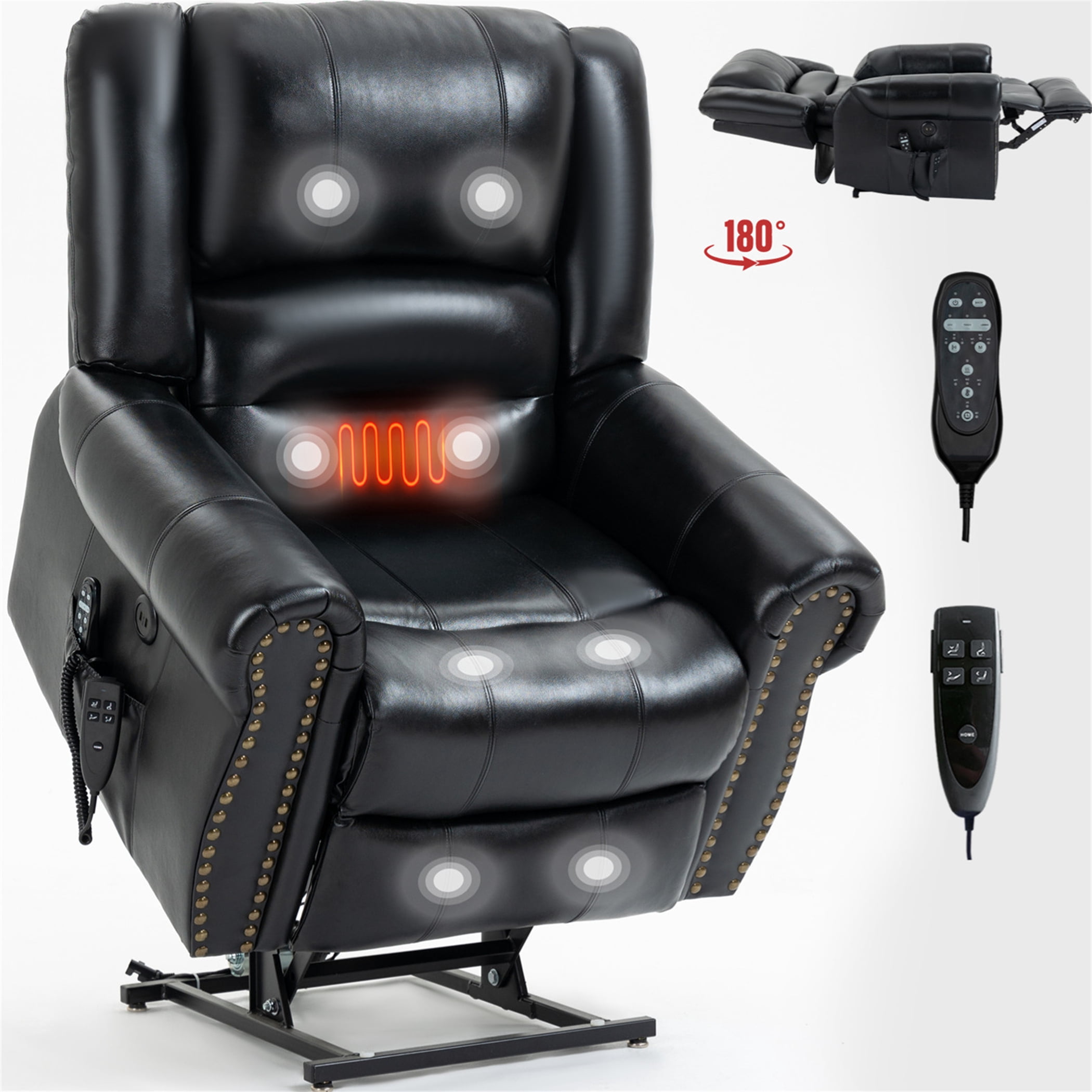Aukfa Dual Motor Power Lift Recliner Chair Sleeper Sofa with Massage and Heat for Elderly, Infinite Position, 2 USB Ports, Black