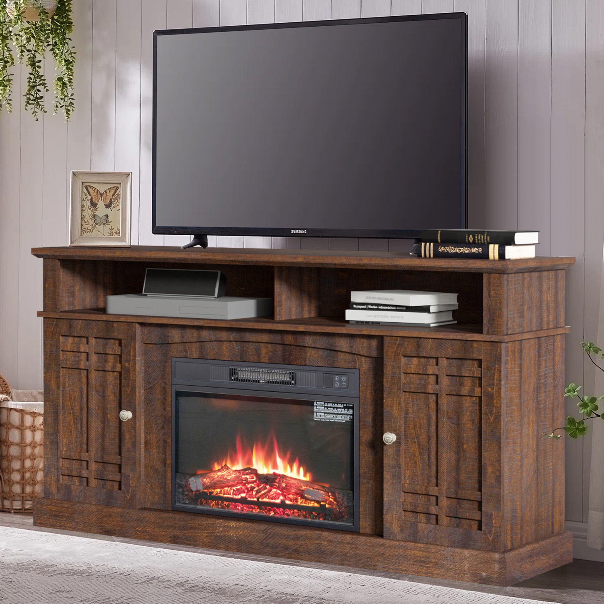 Aukfa Electric Fireplace TV Stand for TVs up to 60", Wood TV Console ...