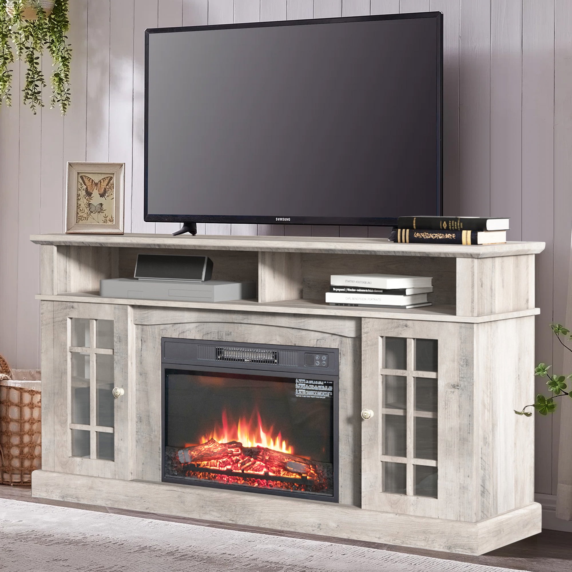 Aukfa Electric Fireplace TV Stand for TVs up to 65", Wood TV Console ...