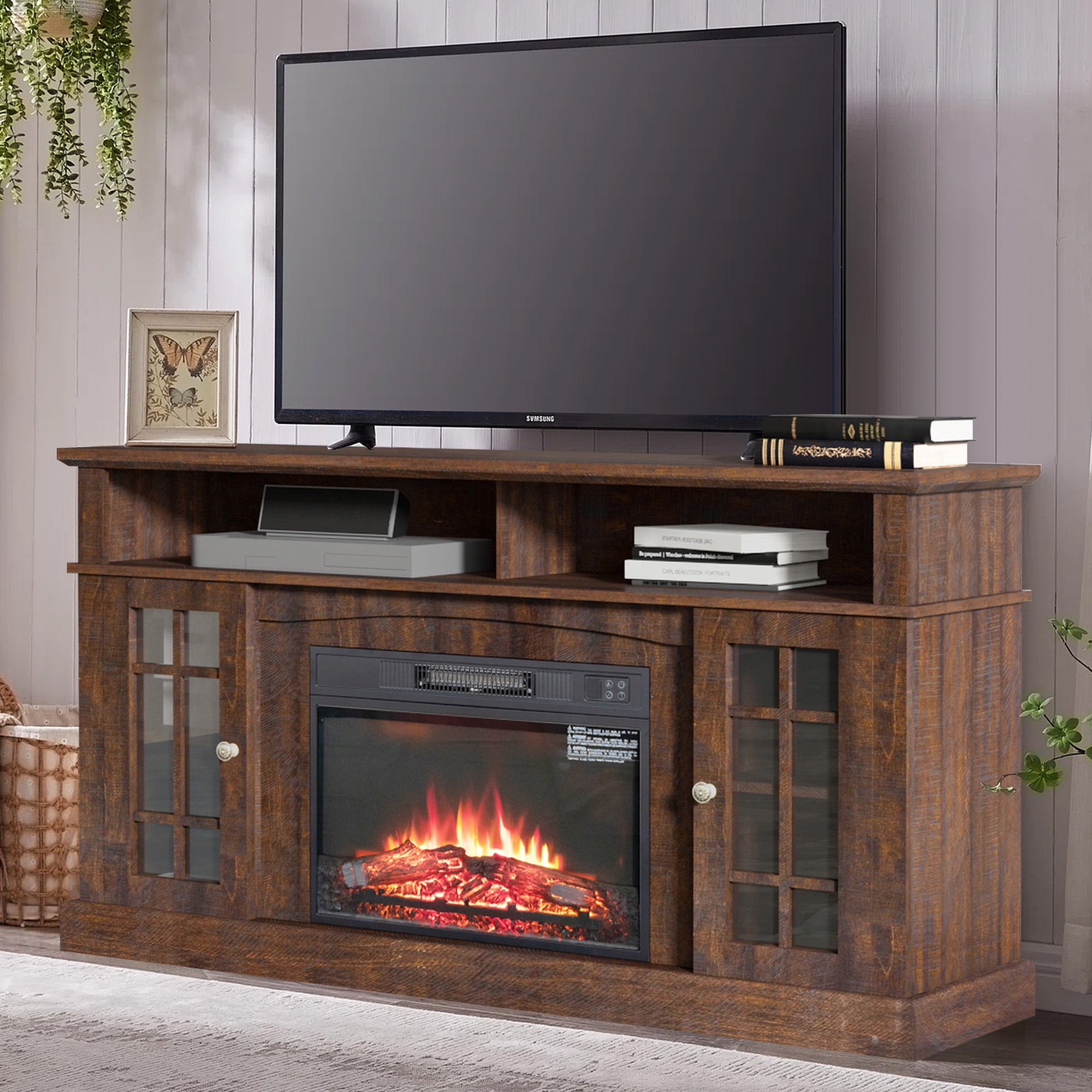 Aukfa Electric Fireplace TV Stand for TVs up to 65", Wood TV Console ...