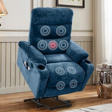 Aukfa Electric Power Lift Recliner Chair with Massage and Heat, USB Ports, 2 Side Pockets, Cup Holders for Elderly, Blue