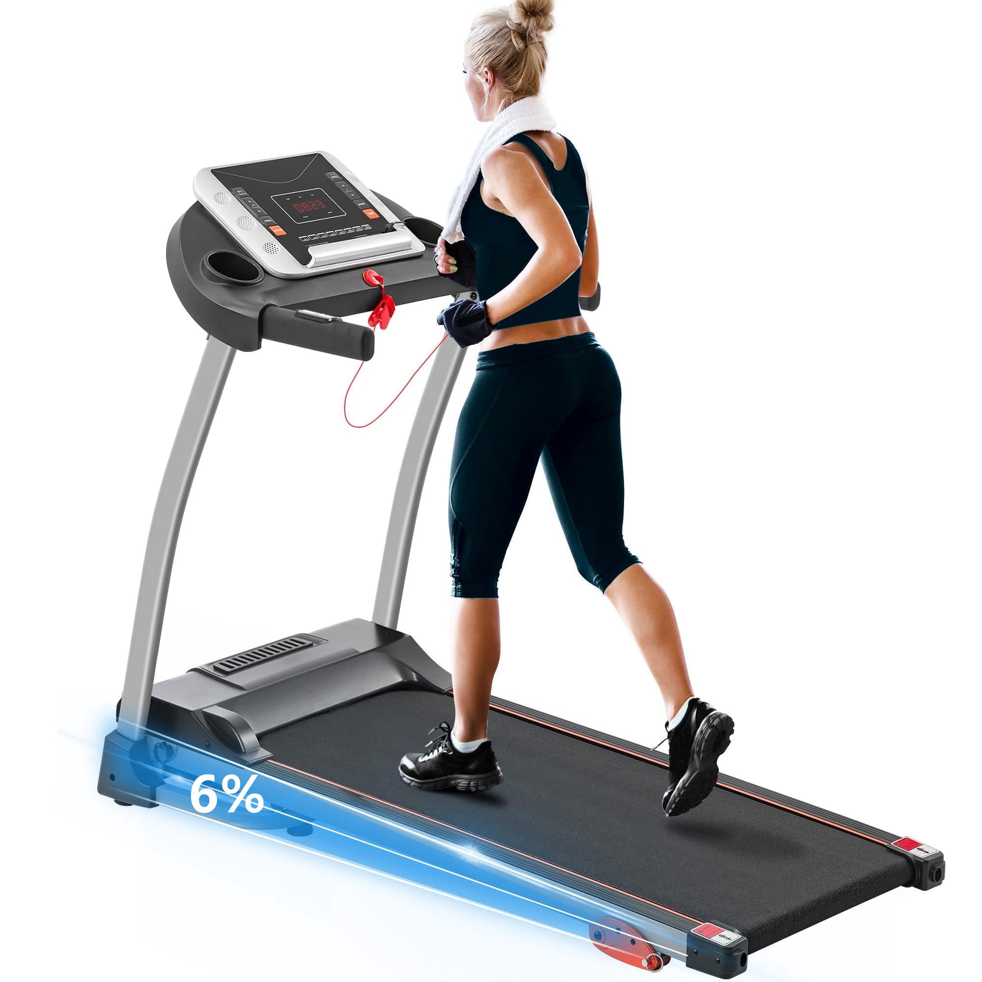 Aukfa Electric Treadmill with Incline, 300 lb Capacity Folding Treadmill, 7.5 mph Max Speed for Home Office