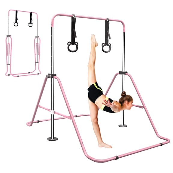 Aukfa Expandable Gymnastic Bars,Adjustable Height Gymnastic Horizontal Bars for Kids, Folding Training Bars,Pink