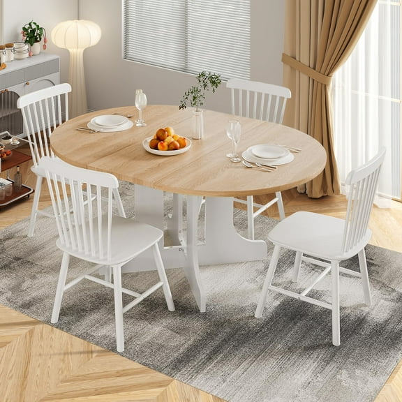 Aukfa Extendable Dining Room Table for 4-6,Oval Table Top with Removable Leaf for Kitchen Dining Living Room,White Oak