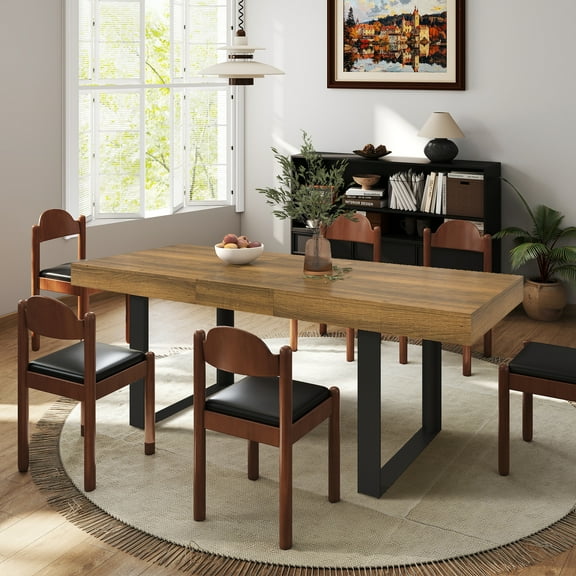 Aukfa Extendable Dining Room Table for 6-10, Farmhouse Large Rectangular Kitchen Table,White Oak