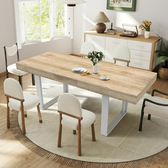 Aukfa Extendable Dining Room Table for 6-10,Farmhouse Large Rectangular Kitchen Table,White Oak