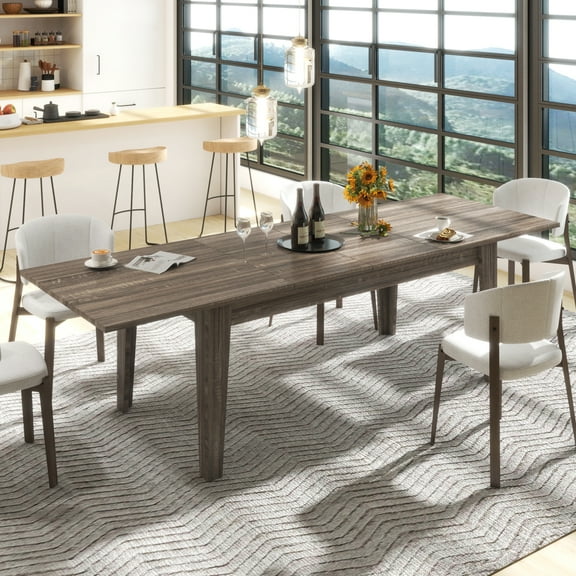 Aukfa Extendable Dining Table for 4-10,Rectangular Kitchen Tables for Living Dining Room, Dark Oak