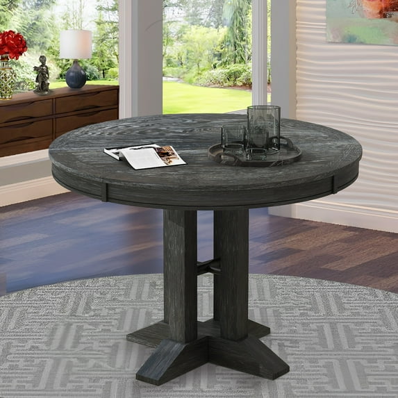 Aukfa Extendable Dining Table for 4-6, 42"-56" Round Kitchen Table with Removable Leaf for Dining Room/Living Room, Espresso