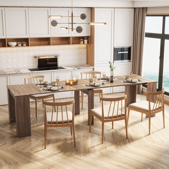 Aukfa Extendable Dining Table for 6-12 Person, 9FT Rectangle Dining Table for Kitchen/Dining Room,Brown