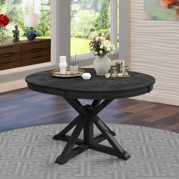 Aukfa Extendable Dining Table for 6, 42"-54" Round Kitchen Table with Butterfly Leaf for Dining Room/Living Room, Espresso