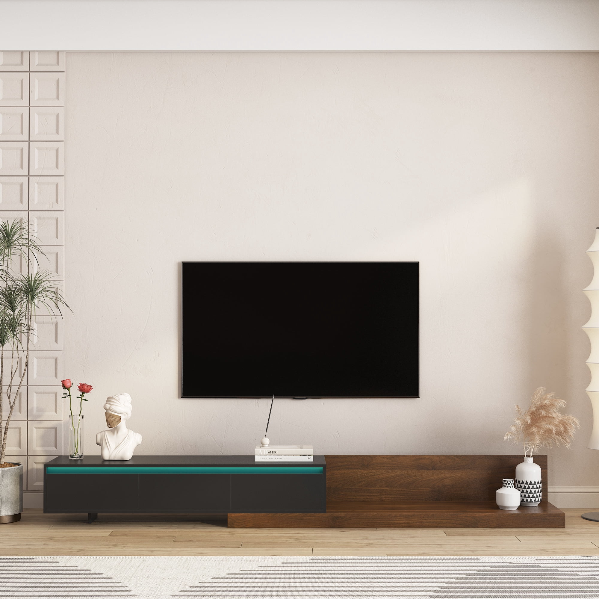 Aukfa Extendable LED TV Stand for TVs up to 75" W/16-Color Lights for Living Room & Bedroom,Black