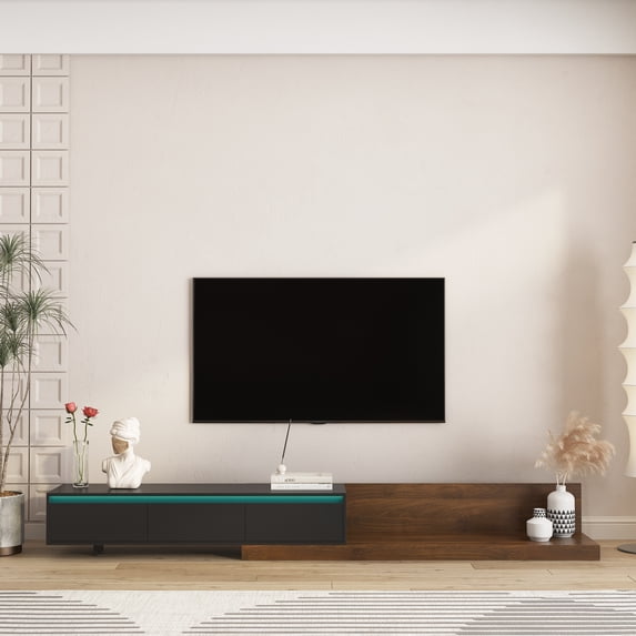 Aukfa Extendable LED TV Stand for TVs up to 75" W/16-Color Lights for Living Room & Bedroom,Black