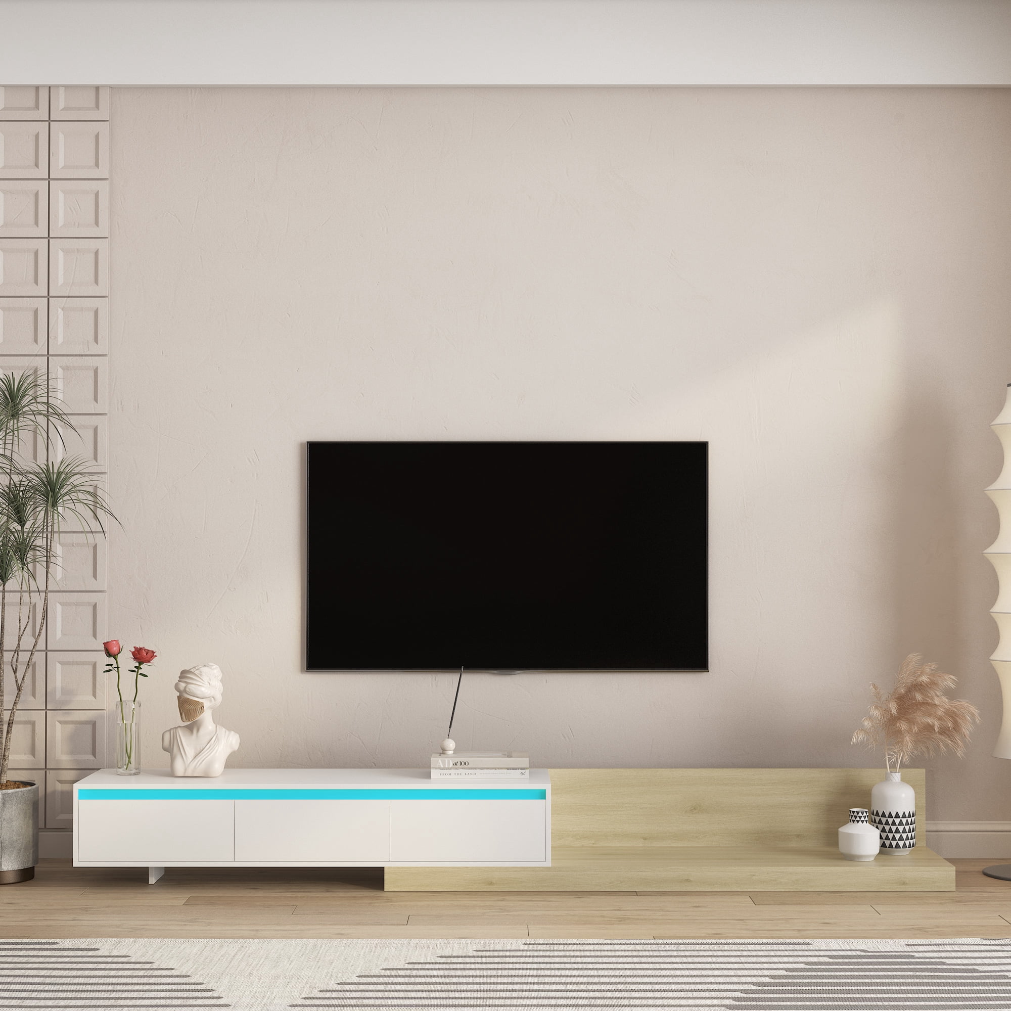 Aukfa Extendable LED TV Stand for TVs up to 75" W/16-Color Lights for Living Room & Bedroom,White