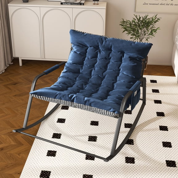 Aukfa Extra-Wide Ergonomic Rocking Chair with Cushion, Lounge Chair Heavy-Duty Steel Frame, 330 lbs Capacity,Blue
