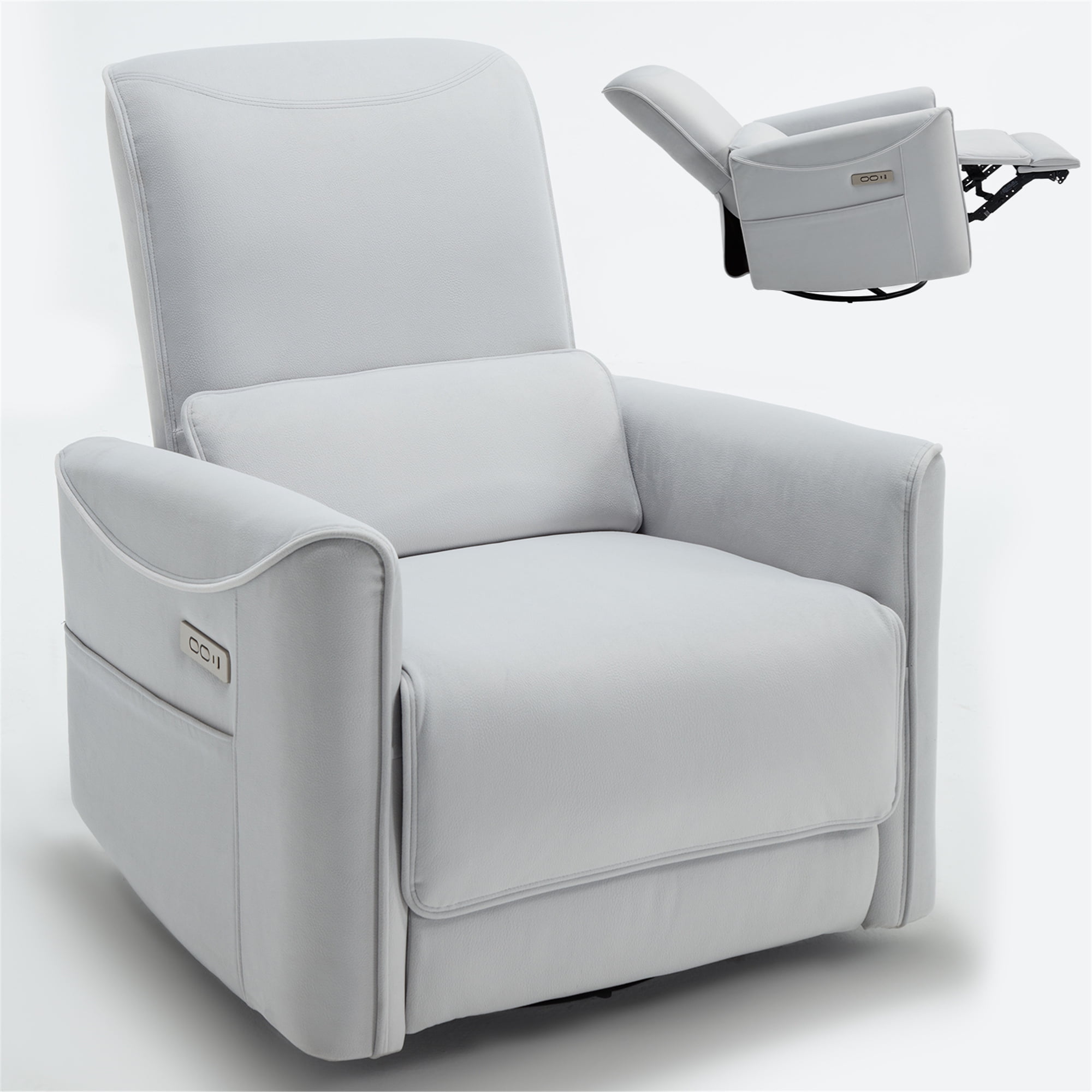 Aukfa Fabric Power Recliner Swivel Glider for Nursery with USB Charge Lumbar Support, Beige
