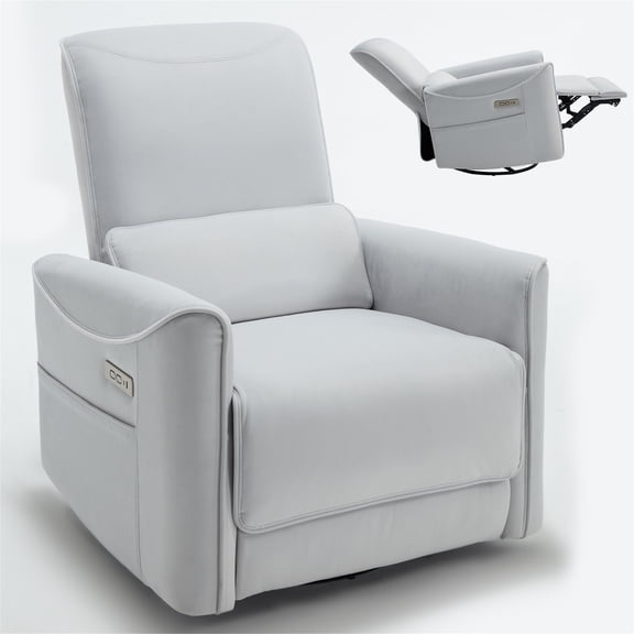 Aukfa Fabric Power Recliner Swivel Glider for Nursery with USB Charge Lumbar Support, Beige