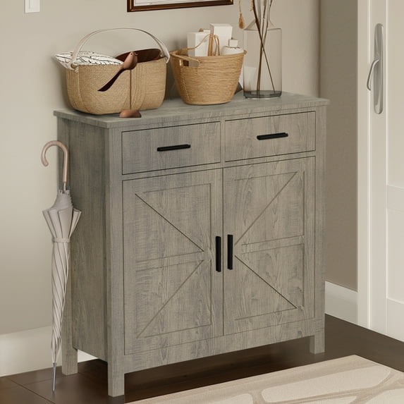 Aukfa Farmhouse Buffet Sideboard Cabinet, 2 Doors Coffee Bar for Living Room/Dining Room/Bathroom,Gray