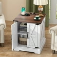 thumbnail image 1 of Aukfa Farmhouse End Table with Charging Statio,Rustic Barn Door Nightstand Side Table with Storage Cabinet,White, 1 of 8