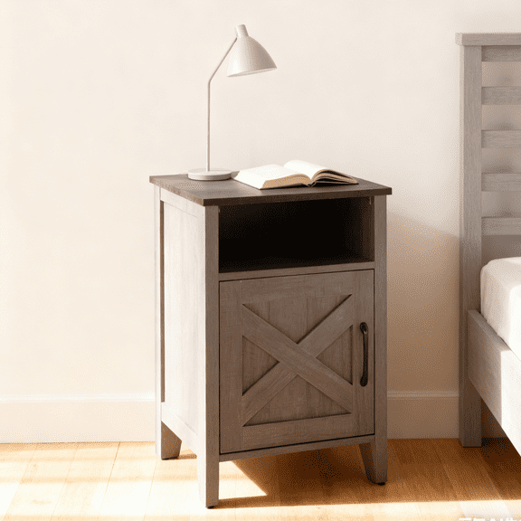 Aukfa Farmhouse Nightstand, Rustic Wood Bedside Table for Bedroom/Living Room/Guest Room,Gray