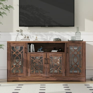 Aukfa Farmhouse Wood TV Stand for 65 inch tv for Living Room,Walnut