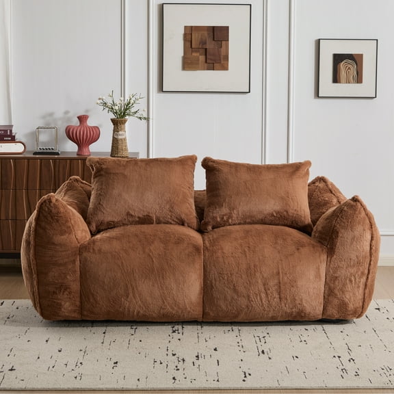 Aukfa Faux Fur Loveseat, 25" Deep Seat Giant Bean Bag Sofa for Living Room, Brown