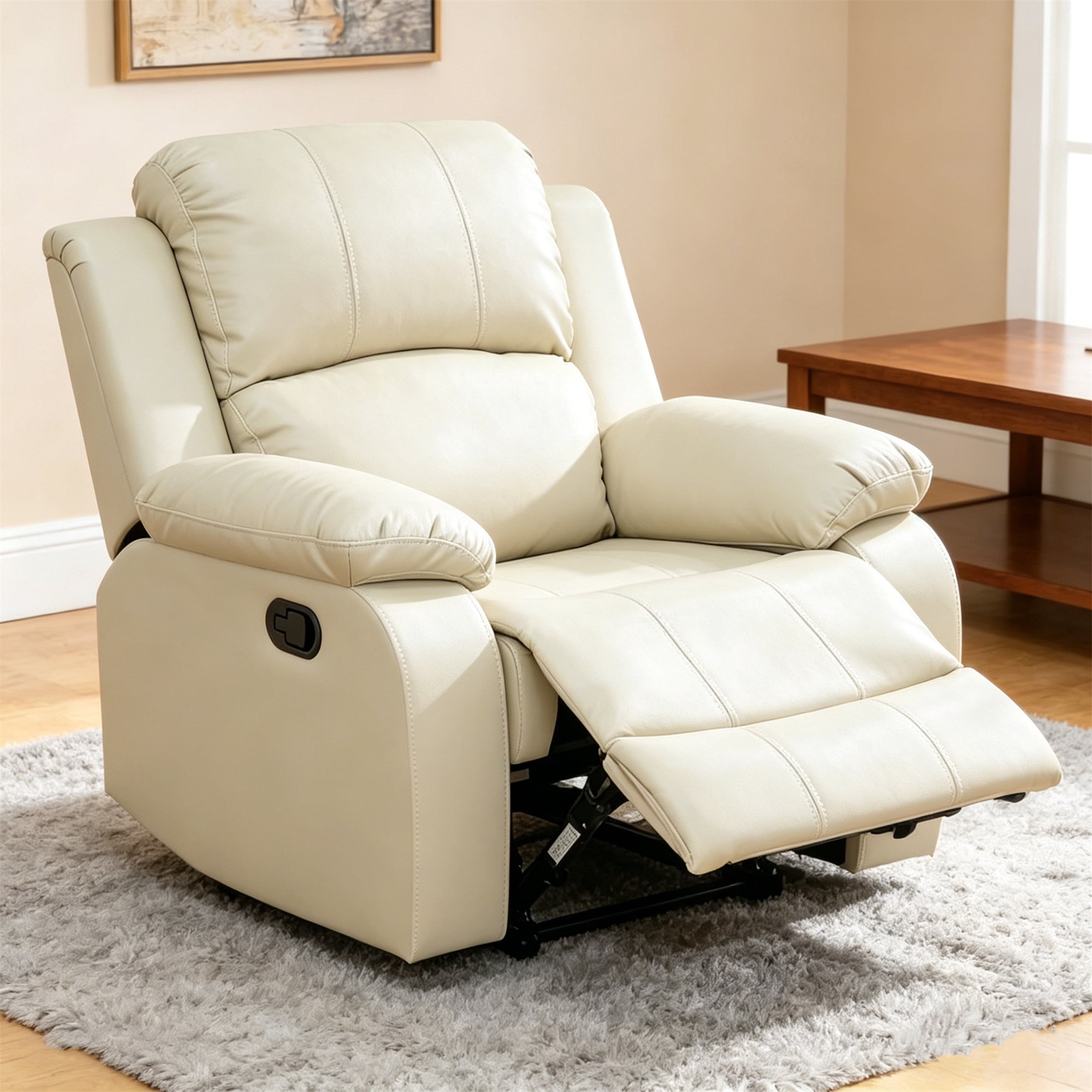 Aukfa Faux Leather Manual Recliner Chair Single Sofa Armchair for Living Room, Bedroom, Beige