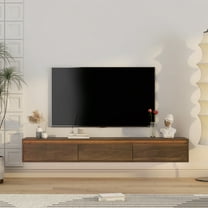 Aukfa Floating TV Stand for TVs up to 65" 70",Wall Mounted TV Shelf High Gloss TV Cabinet,Brown