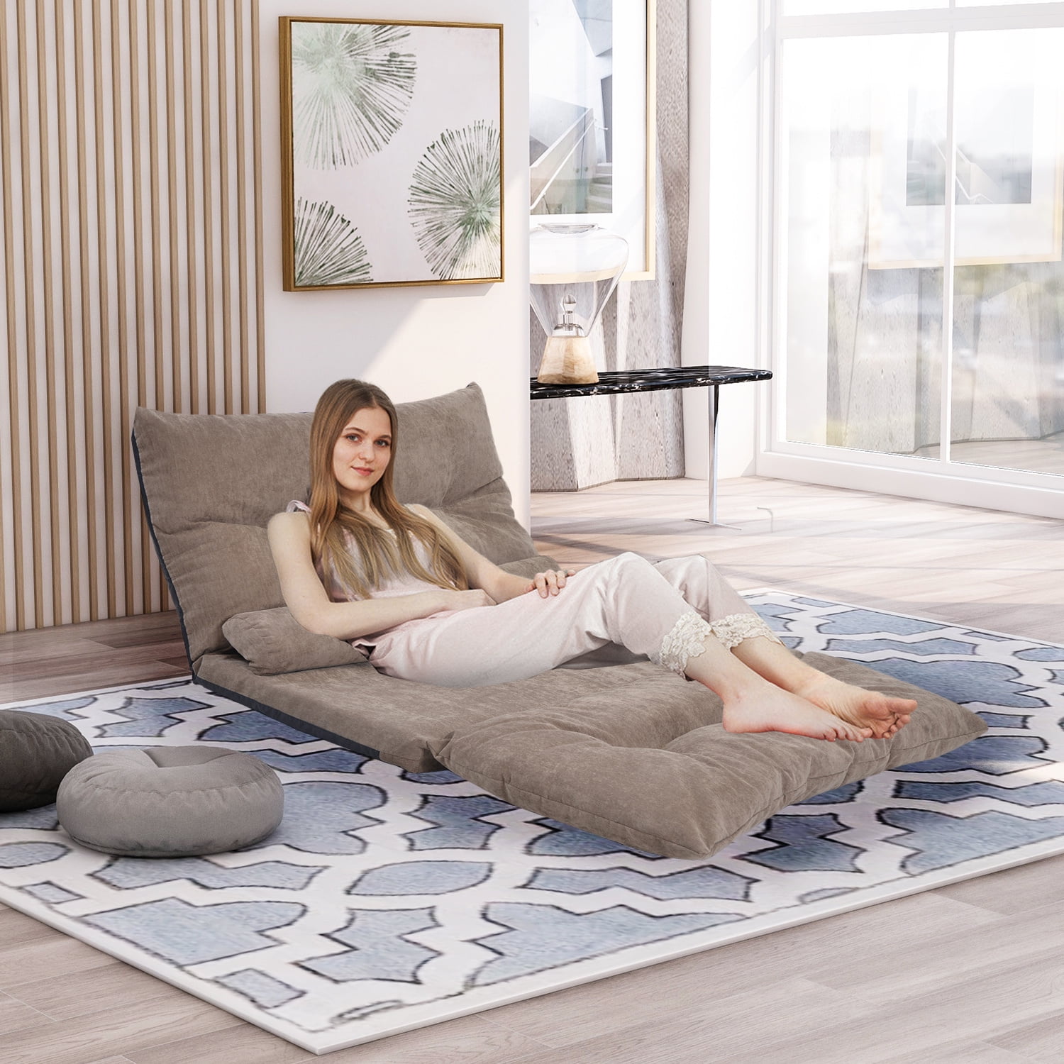 Aukfa Floor Sofa Sleeper Sofa Bed with 2 Pillows for Living Room