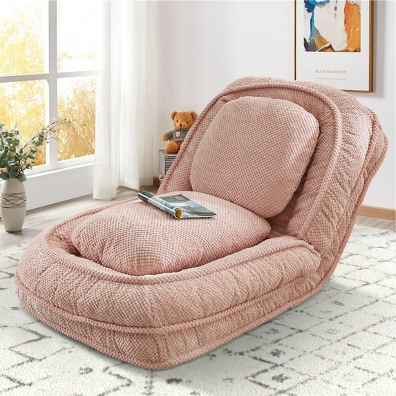 Aukfa Fold Lazy Sofa Bed,Floor Chair Small Couch with 5 Adjustable for Living Room, Pink
