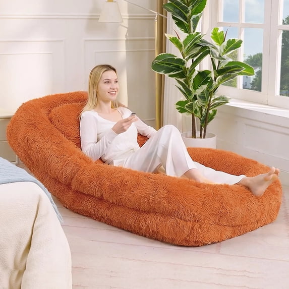 Aukfa Fold Lazy Sofa Bed, Floor Chair Small Couch with 5 Adjustable for Living Room, Plush Fabric,Orange