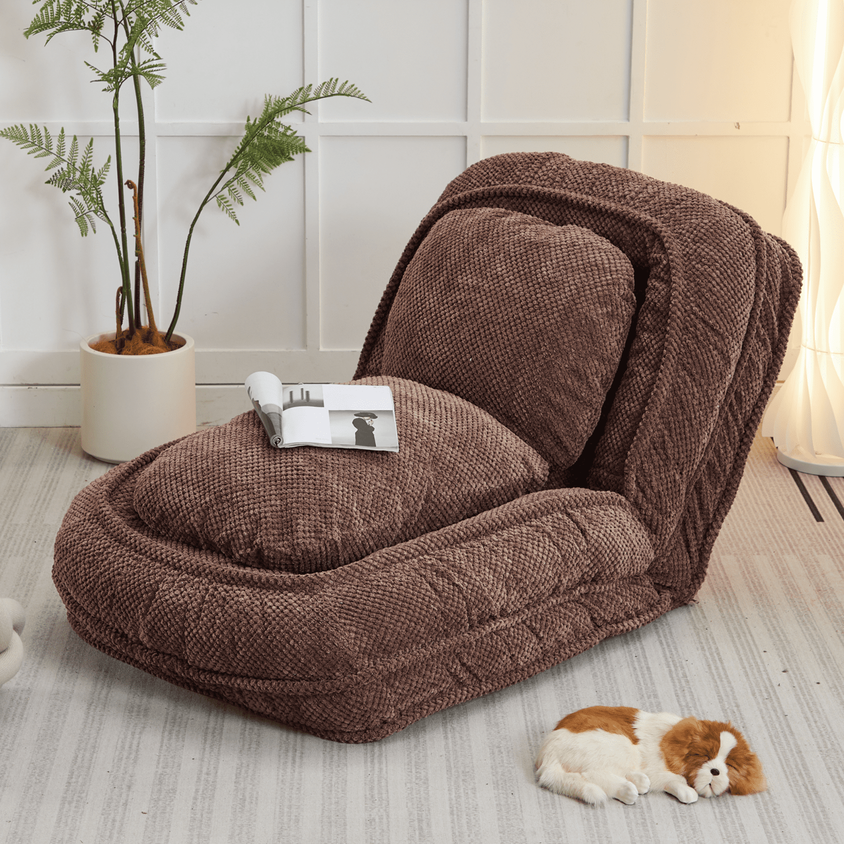 Aukfa Fold Lazy Sofa Bed,Floor Chair Small Couch with 5&nbsp;Adjustable for Living Room, Brown