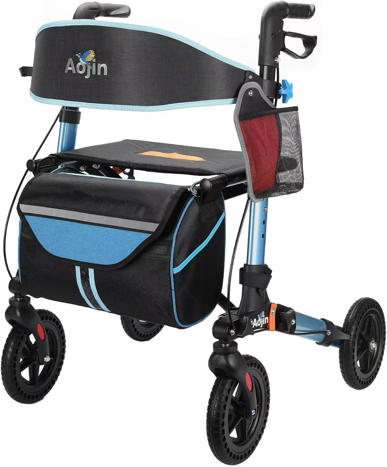 Aukfa Foldable Rollator Walkers with Seat,8" Big Wheels All Terrain Rolling Walker for Seniors,Blue
