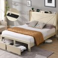 thumbnail image 1 of Aukfa Full Bed Frame with 2 Storage Drawers and USB Ports , Upholstered Platform Bed with Storage Shelf Headboard, Beige, 1 of 8