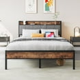 thumbnail image 1 of Aukfa Full Size Bed Frame with 2-Tier Storage Headboard Shelf and Charging Station, Brown, 1 of 8