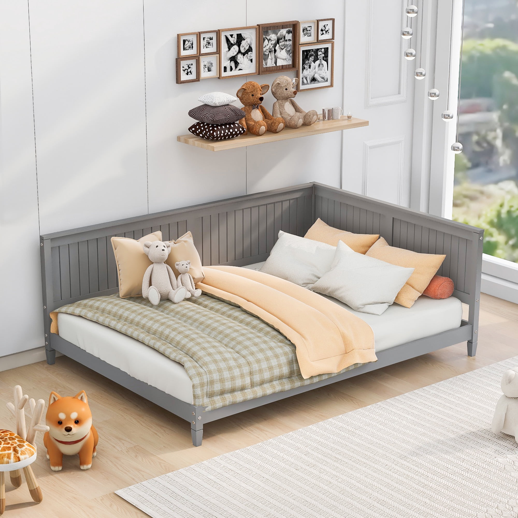 Aukfa Full Size Daybed, Wood Sofa Bed, Gray