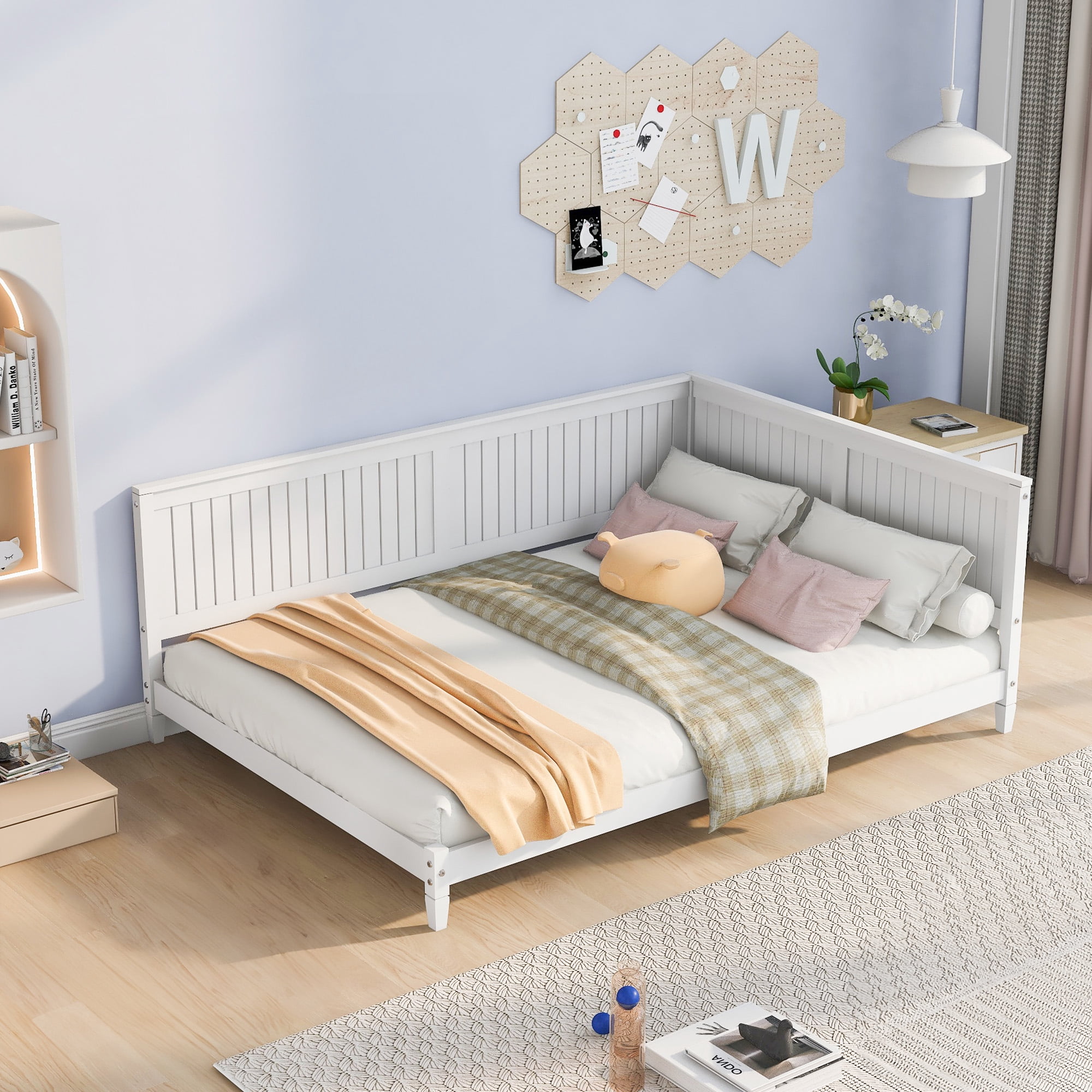 Aukfa Full Size Daybed, Wood Sofa Bed, White