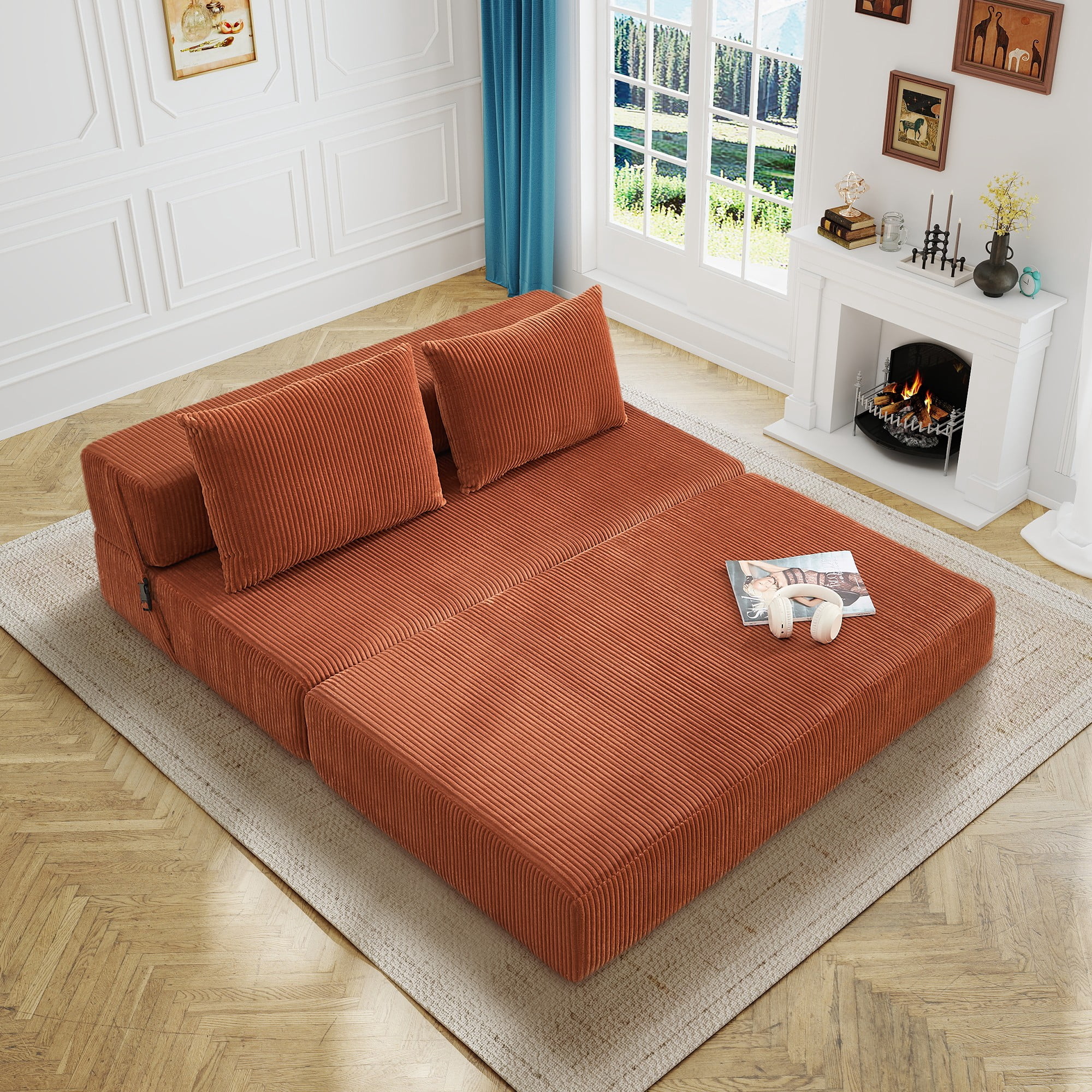 Aukfa Full Size Folding Sofa Bed, Loveseat Sleeper, Corduroy