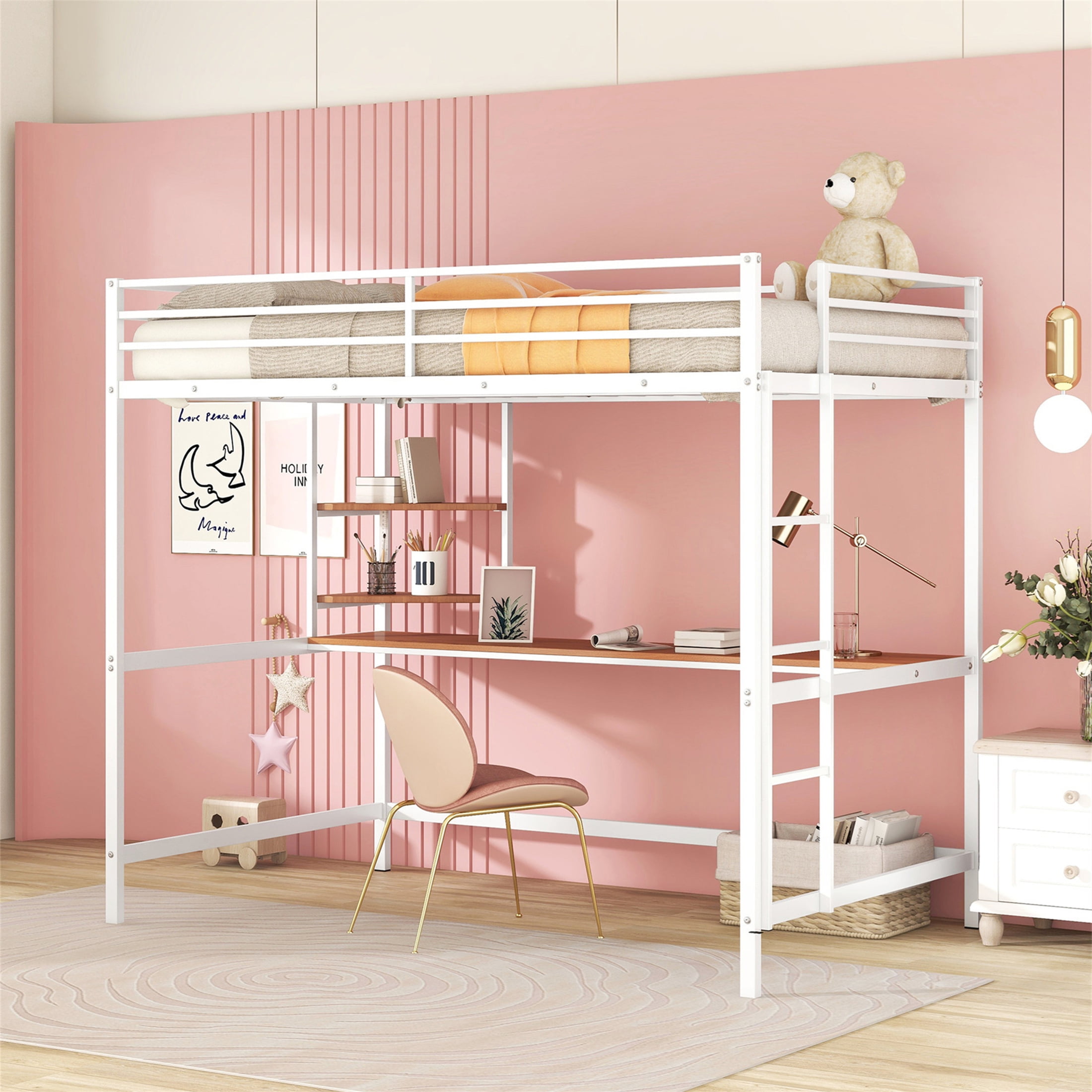 Camaflexi Tribeca Solid Wood High Loft Bed Frame Full in White Walmart