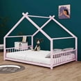 thumbnail image 1 of Aukfa Full Size Metal House Bed, Montessori Floor Bed for Kids Toddler, Pink, 1 of 8