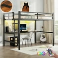 thumbnail image 1 of Aukfa Full Size Metal Loft Bed with Desk, Charging Station and LED Lights, Space-Saving, Heavy Duty, Black, 1 of 8