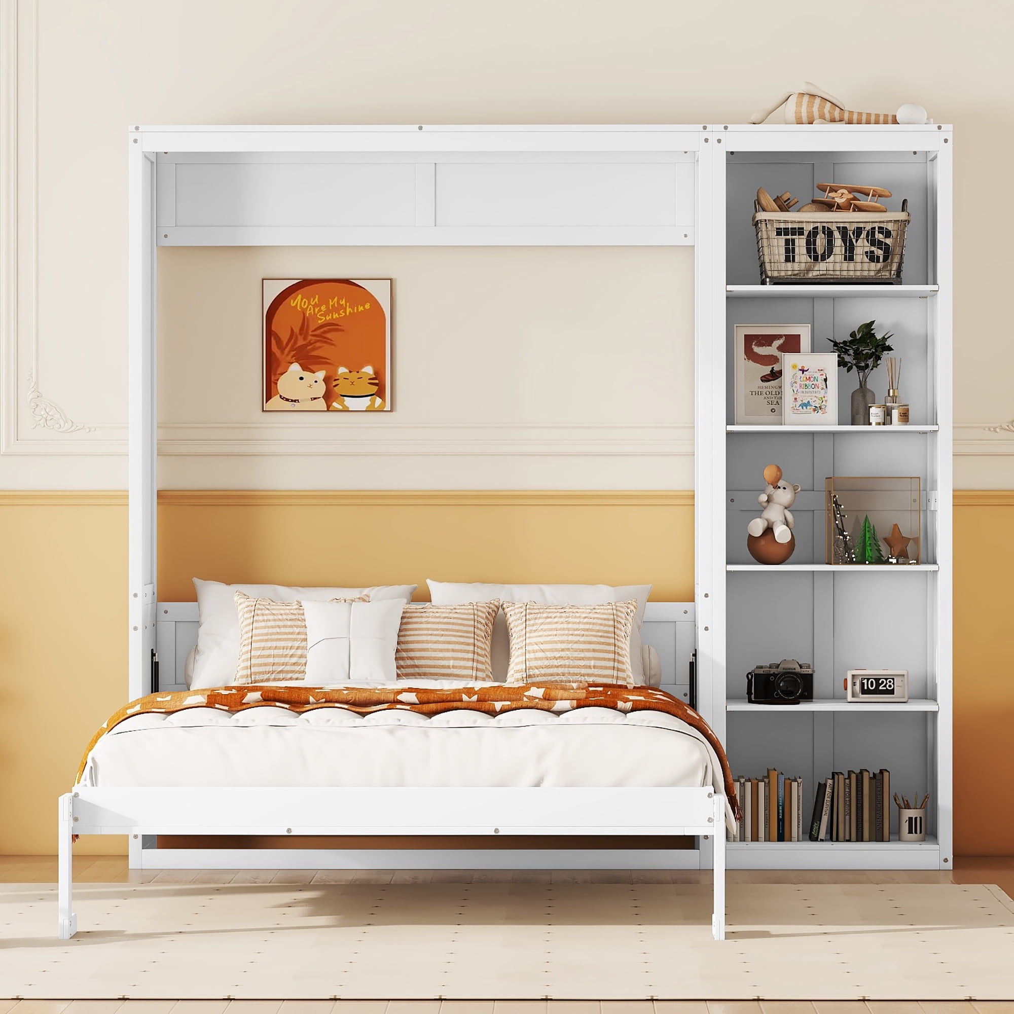 Aukfa Full Size Murphy Bed, Wood Cabinet Bed Frame with Adujstable ...