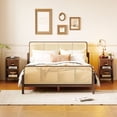 thumbnail image 1 of Aukfa Full Size Platform Bed with 2 Nightstands, 3 Pieces Rattan Bedroom Sets, Walnut, 1 of 8