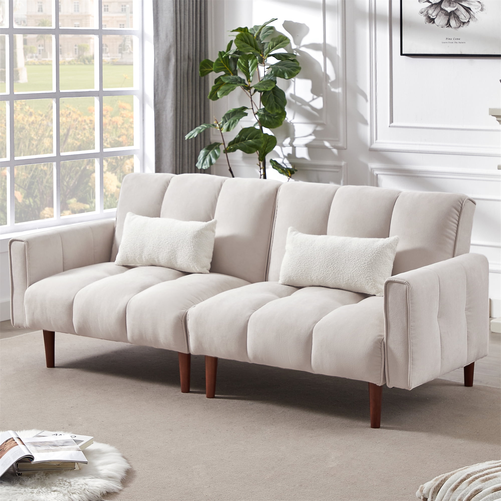 Aukfa 81" Oversized Futon Convertible Sofa Bed, Tufted Couch for Living