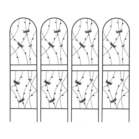 Aukfa Garden Trellis for Climbing Plants, 4 Pack Outdoor Metal Trellis 71" x 19.7", Support Dragonfly Decor,Black