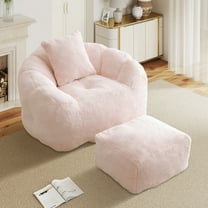 Aukfa Giant Bean Bag Chair,Lounge Chair Floor Lazy Sofa Bed with Ottoman & Pillow,Pink