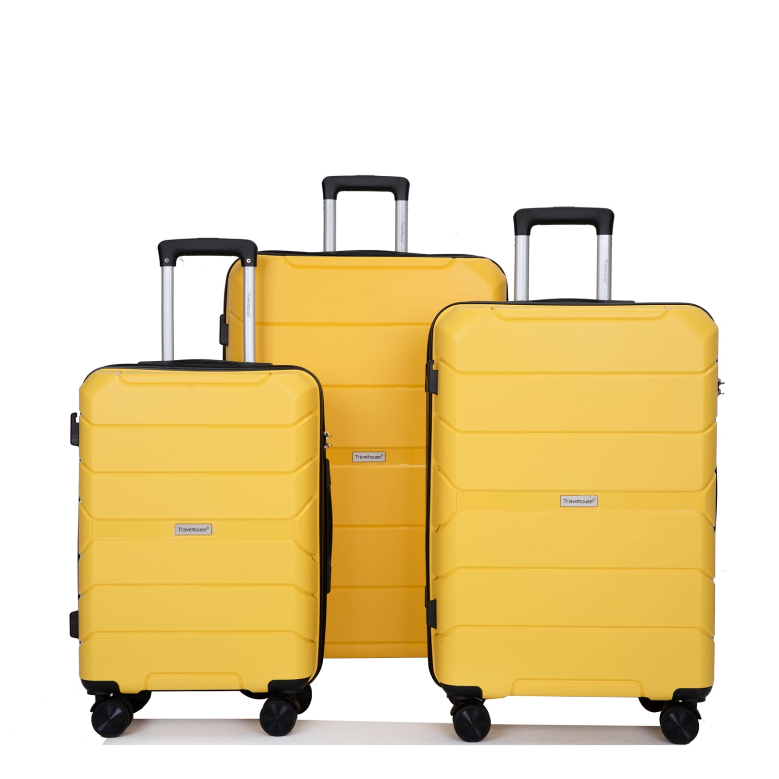 Aukfa Hardshell Suitcase Spinner Wheels PP Luggage Sets with TSA Lock - 3-Piece Set (20/24/28) - Yellow