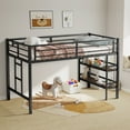 thumbnail image 1 of Aukfa Twin Metal Loft Bed with Storage Shelves, Heavy-Duty Steel Frame with Guardrails, Black, Kids & Teens Junior Bed, 1 of 8