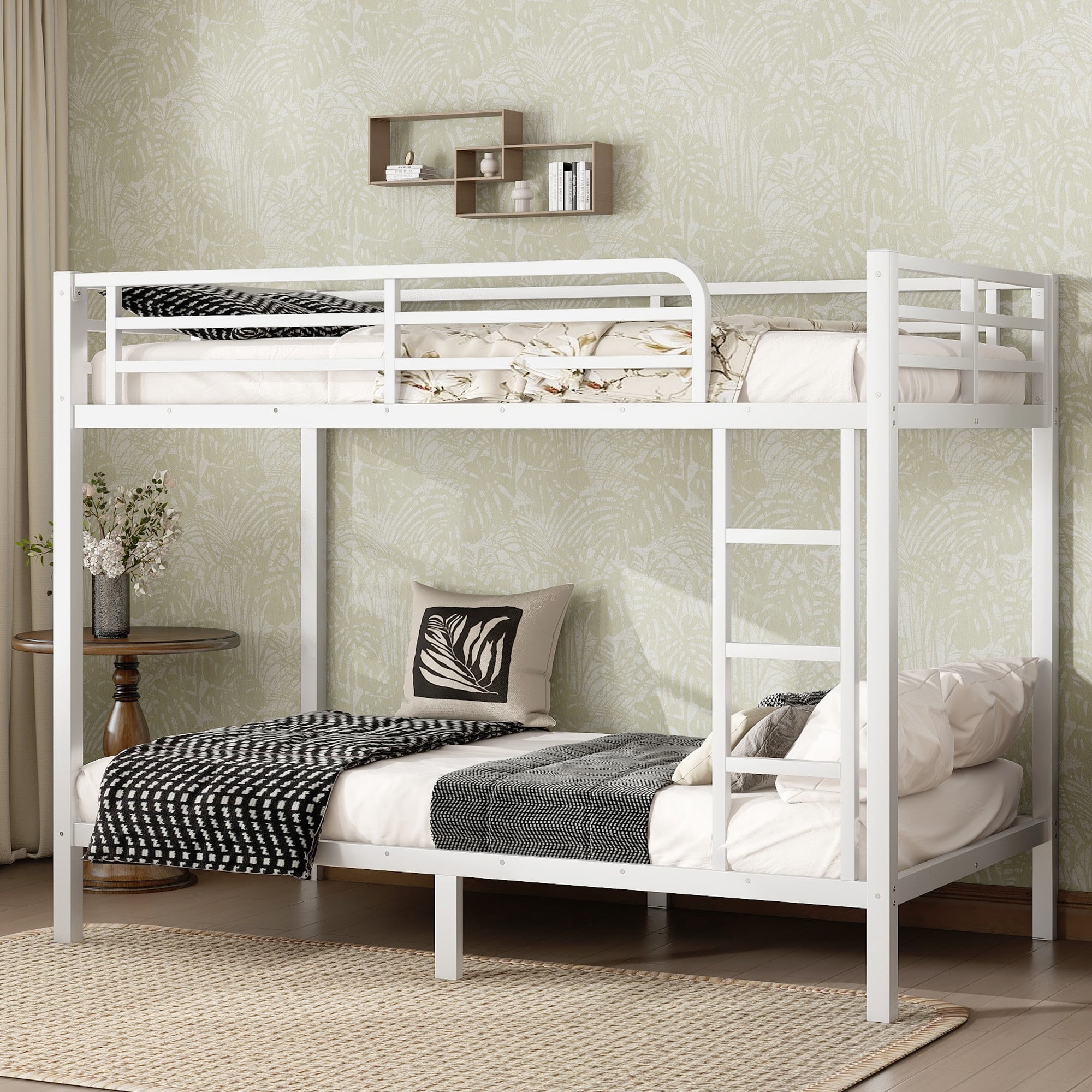 Aukfa Heavy Duty Twin XL over Twin XL Metal Bunk Bed for Kids, Teens and Adults, Space-Saving, White