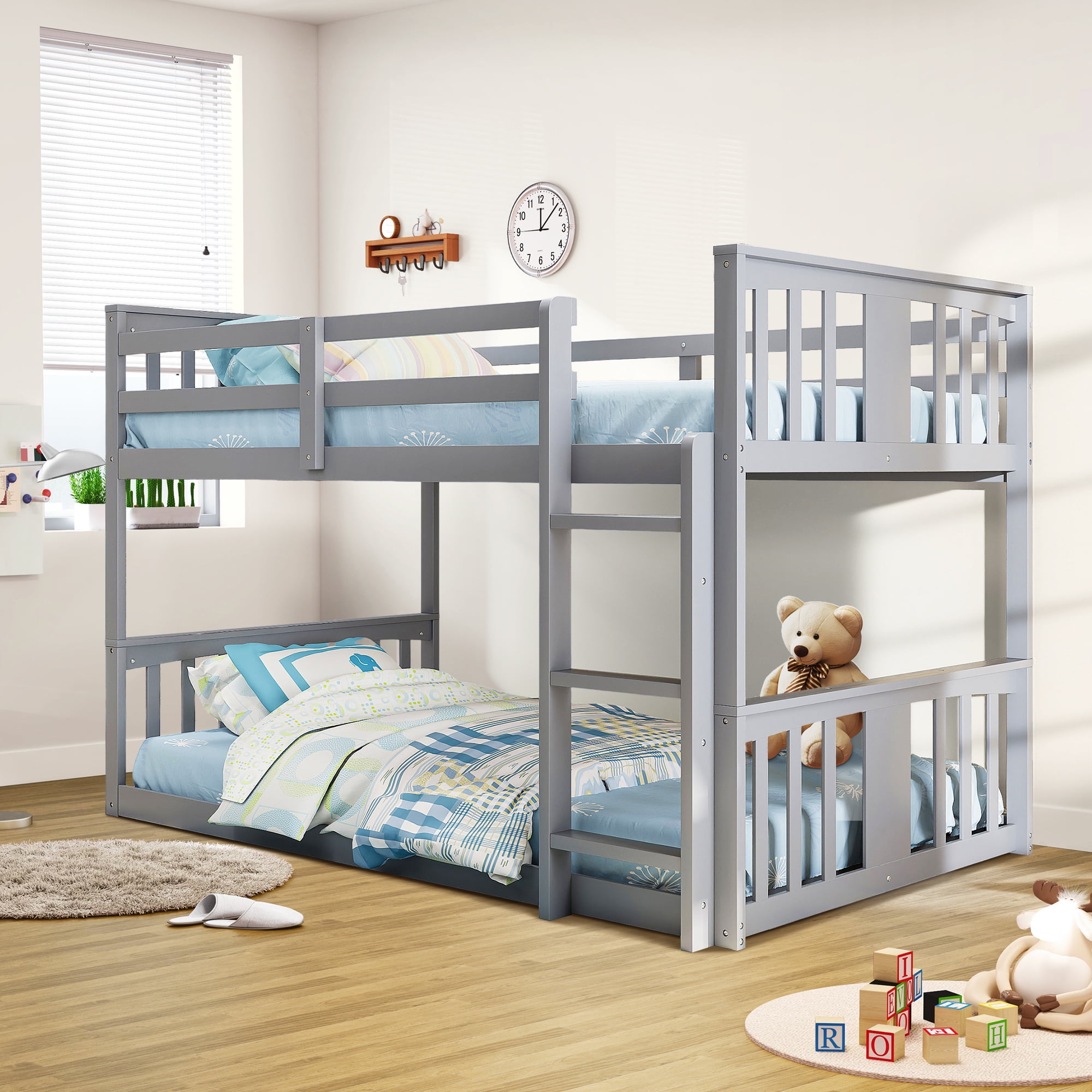 Aukfa Heavy Duty Twin over Twin Bunk Bed, Convertible Into Two Beds for Kids Teens, Gray